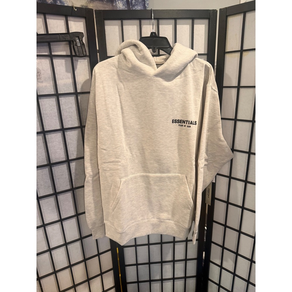 Fear of God ESSENTIALS Hoodie NWT Light Oatmeal Black Logo Size M